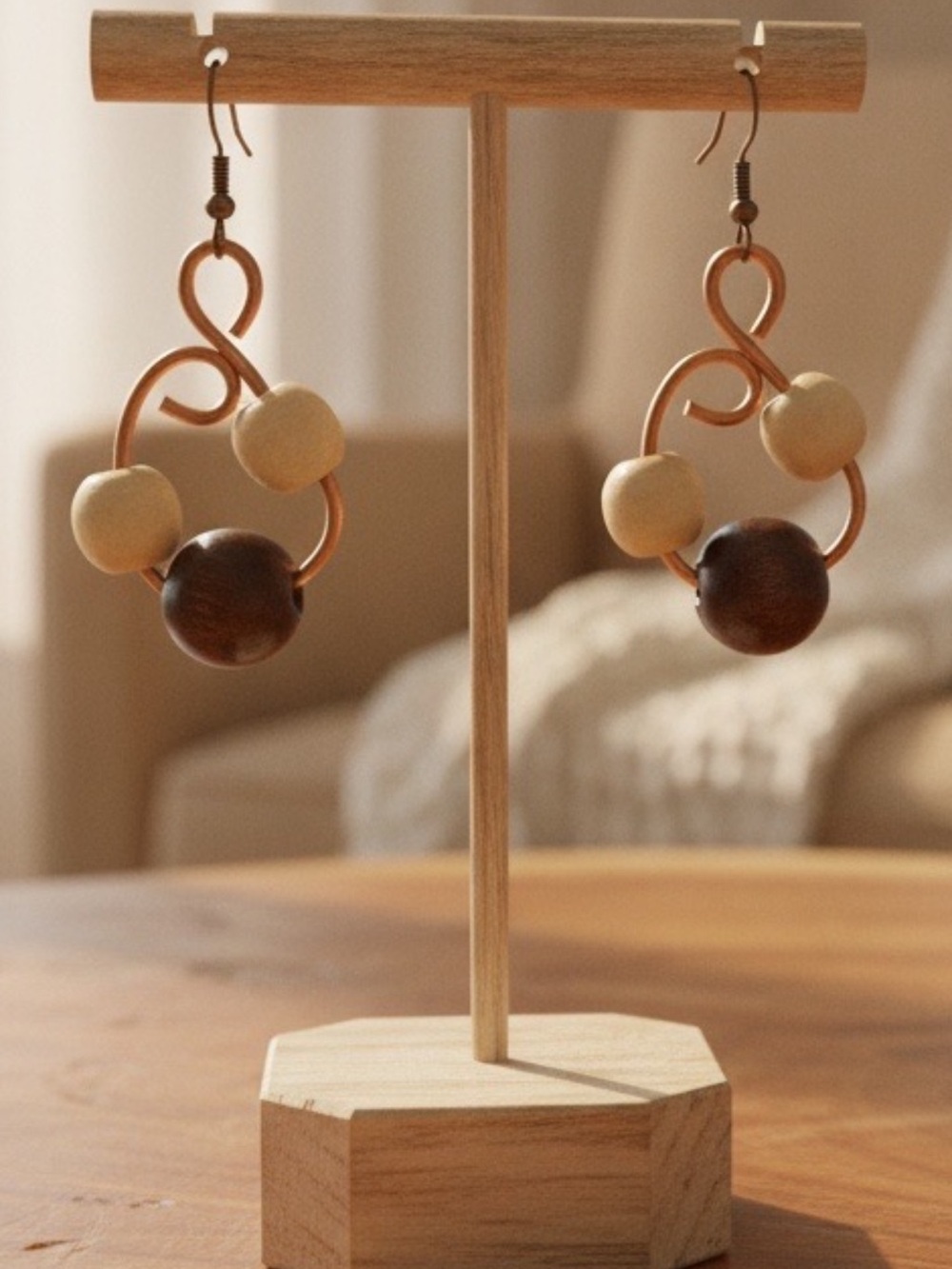 Handcrafted Pure Copper & Bead Healing Circular Earrings Jewelry 1.5 inches